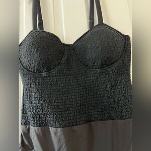 White Birch one piece body suit with snap closure and adjustable straps. 2X